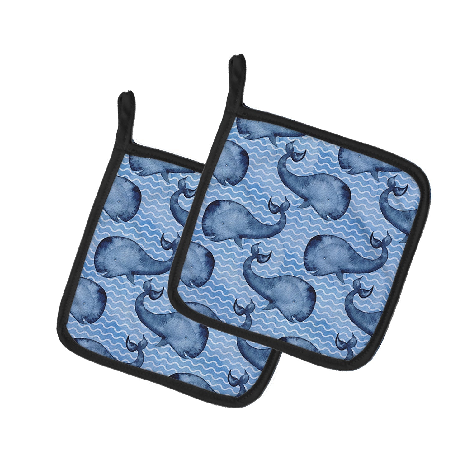Beach Watercolor Whales Pot Holder Set of 2 Heat Resistant Quilted Hot Pads 7.5 x 7.5 Inch, Insulated Kitchen Trivets for Cooking & Baking