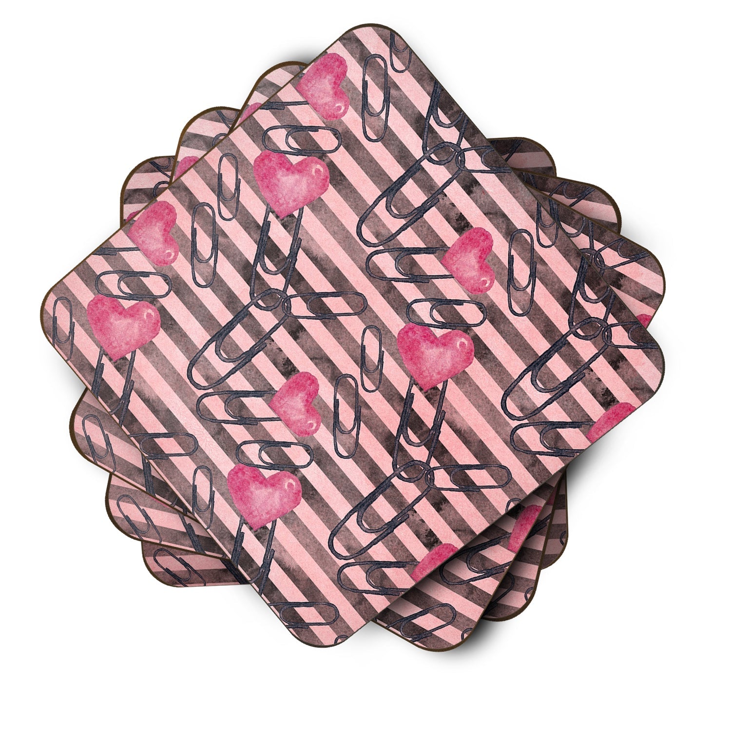 Watercolor Heart Paper Clips Foam Coasters Set of 4 Cup Coasters for Indoor Outdoor, Tabletop Protection, Anti Slip, Mouse pad Material