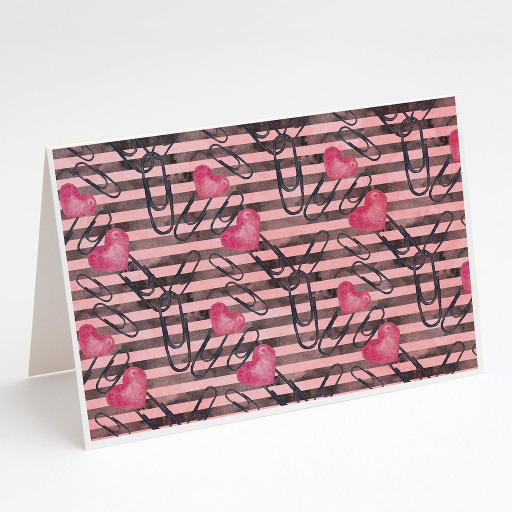 Watercolor Heart Paper Clips Greeting Cards Pack of 8 Blank Cards with Envelopes Whimsical A7 Size 5x7