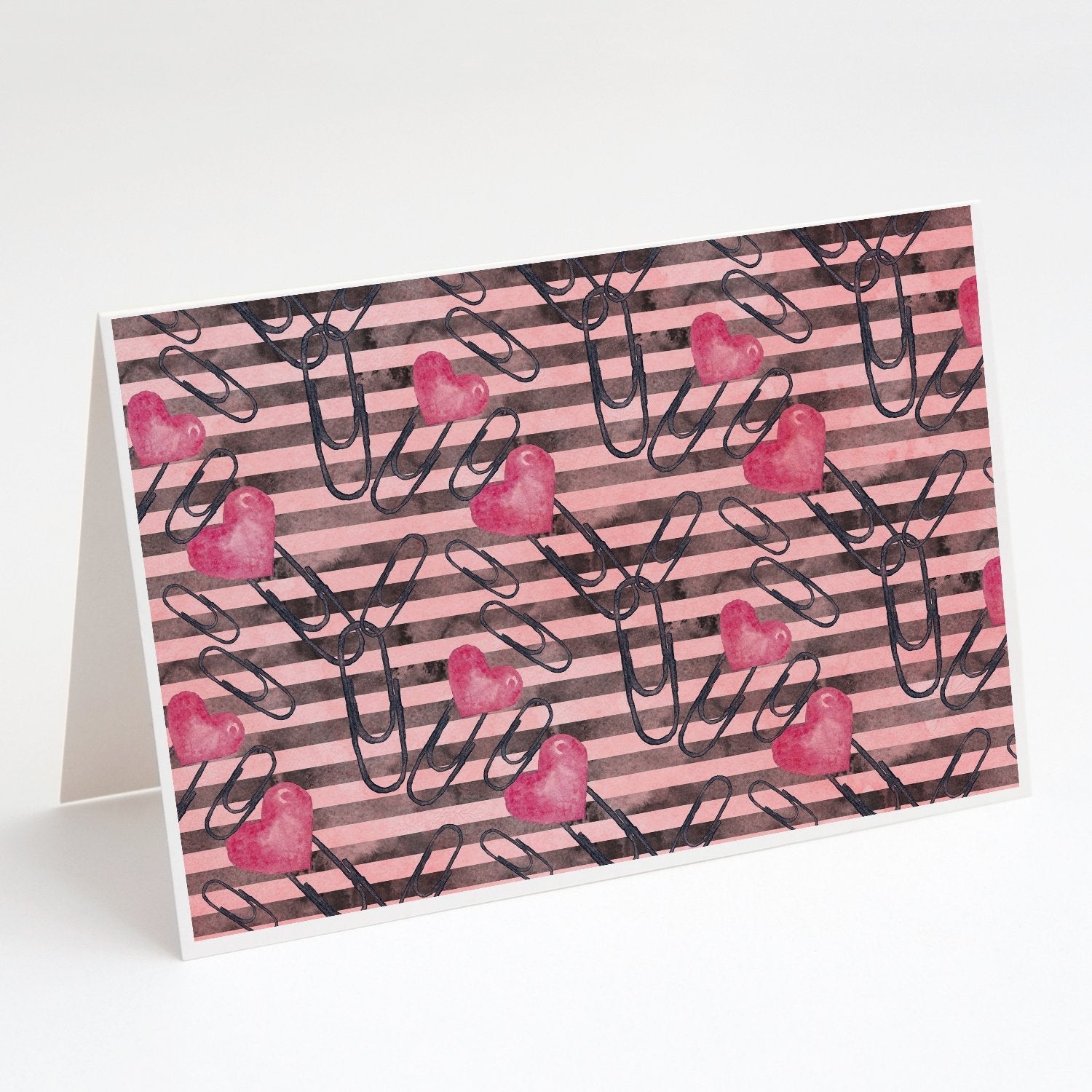 Watercolor Heart Paper Clips Greeting Cards Pack of 8 Blank Cards with Envelopes Whimsical A7 Size 5x7