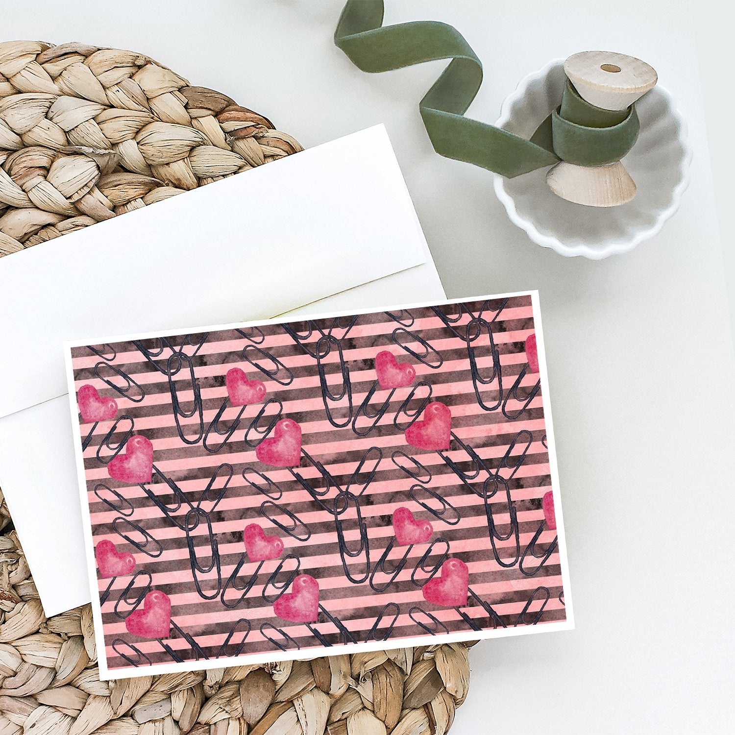 Watercolor Heart Paper Clips Greeting Cards Pack of 8 Blank Cards with Envelopes Whimsical A7 Size 5x7