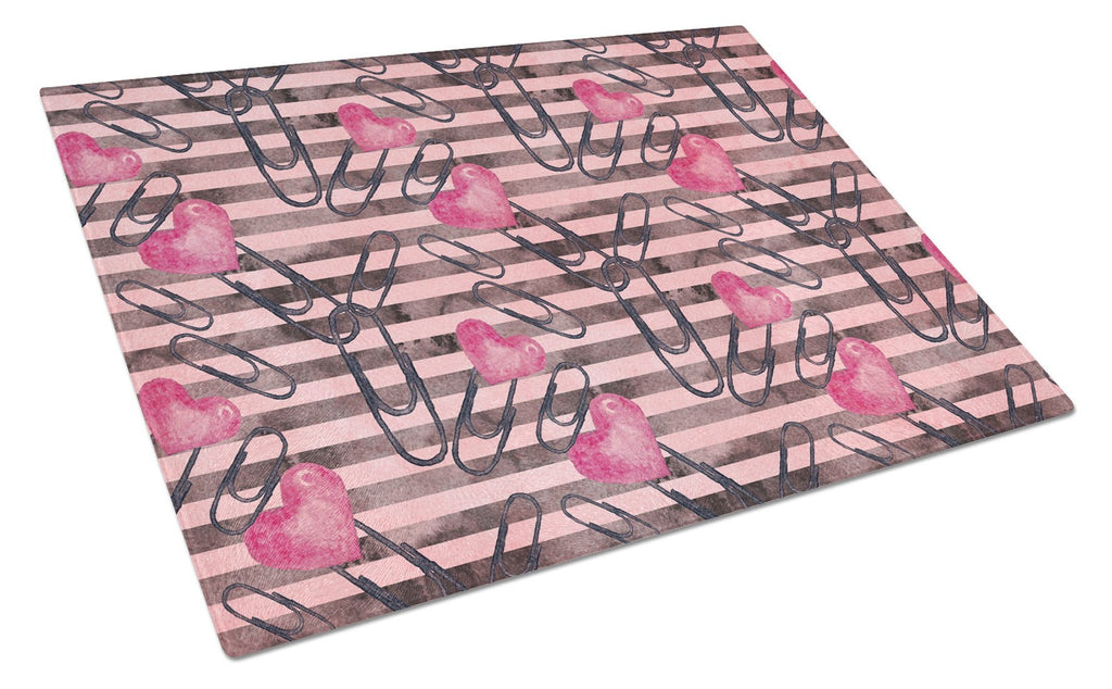 Watercolor Heart Paper Clips Cutting Board Tempered Glass Kitchen Cutting Surface, Heat Resistant Chopping, Non-Slip Feet, Food Prep & Serving