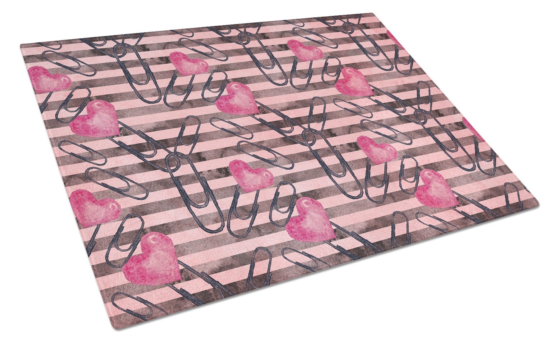 Watercolor Heart Paper Clips Cutting Board Tempered Glass Kitchen Cutting Surface, Heat Resistant Chopping, Non-Slip Feet, Food Prep & Serving