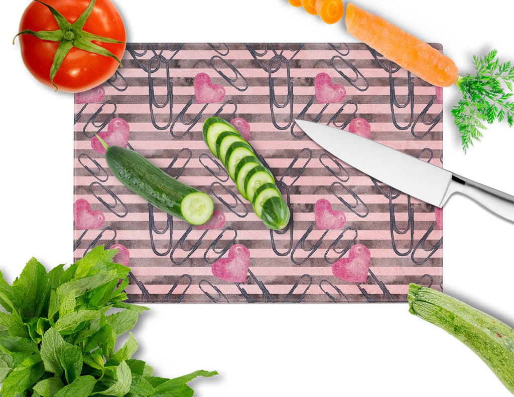 Watercolor Heart Paper Clips Cutting Board Tempered Glass Kitchen Cutting Surface, Heat Resistant Chopping, Non-Slip Feet, Food Prep & Serving