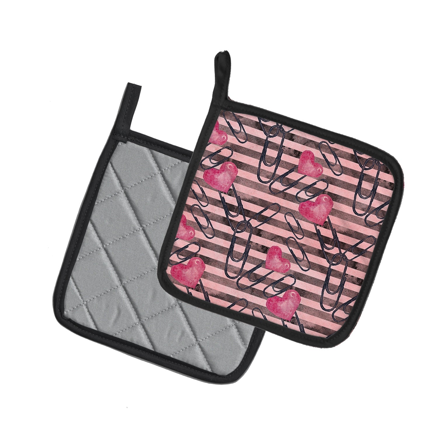 Watercolor Heart Paper Clips Pot Holder Set of 2 Heat Resistant Quilted Hot Pads 7.5 x 7.5 Inch, Insulated Kitchen Trivets for Cooking & Baking