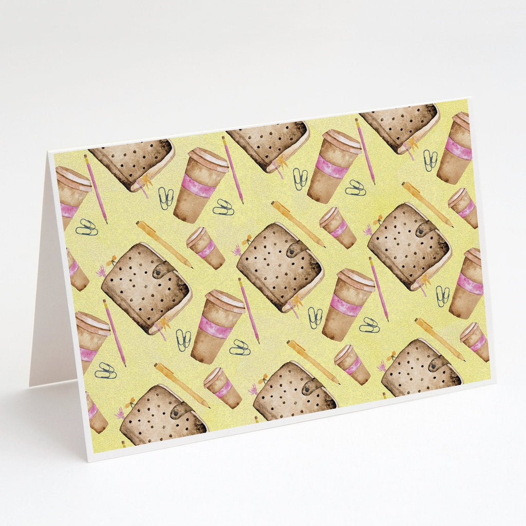 Watercolor Coffee and Journal Greeting Cards Pack of 8 Blank Cards with Envelopes Whimsical A7 Size 5x7