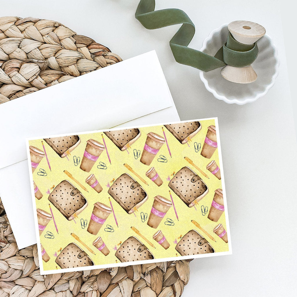 Watercolor Coffee and Journal Greeting Cards Pack of 8 Blank Cards with Envelopes Whimsical A7 Size 5x7