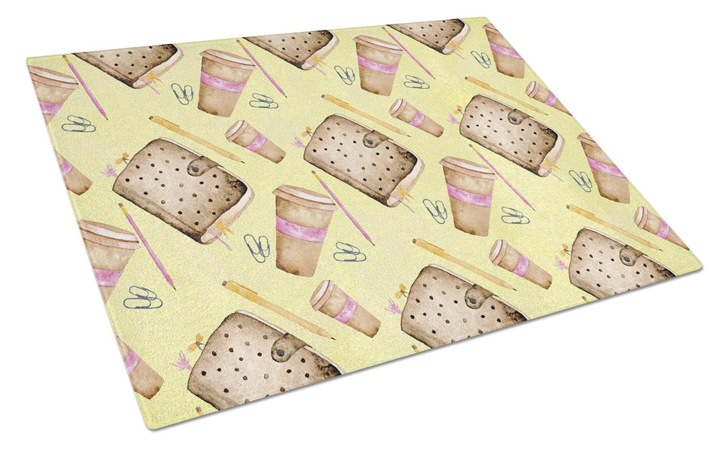 Watercolor Coffee and Journal Cutting Board Tempered Glass Kitchen Cutting Surface, Heat Resistant Chopping, Non-Slip Feet, Food Prep & Serving
