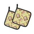 Watercolor Coffee and Journal Pot Holder Set of 2 Heat Resistant Quilted Hot Pads 7.5 x 7.5 Inch, Insulated Kitchen Trivets for Cooking & Baking