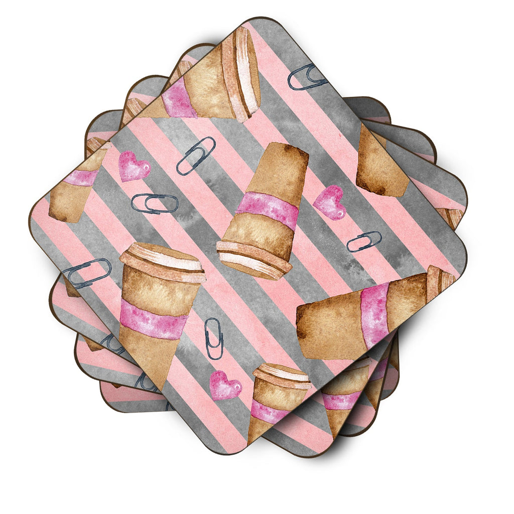 Watercolor Coffee and Paper Clips Foam Coasters Set of 4 Cup Coasters for Indoor Outdoor, Tabletop Protection, Anti Slip, Mouse pad Material