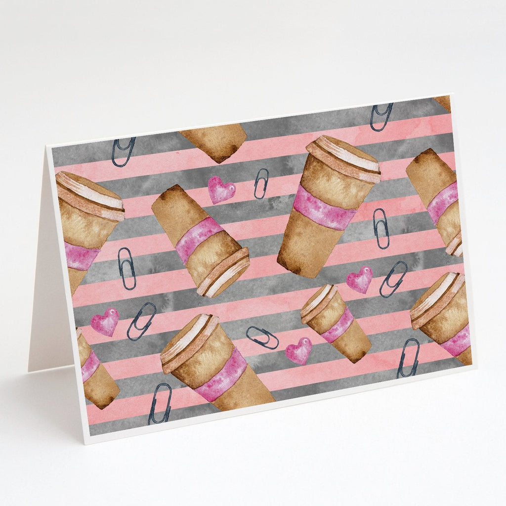 Watercolor Coffee and Paper Clips Greeting Cards Pack of 8 Blank Cards with Envelopes Whimsical A7 Size 5x7