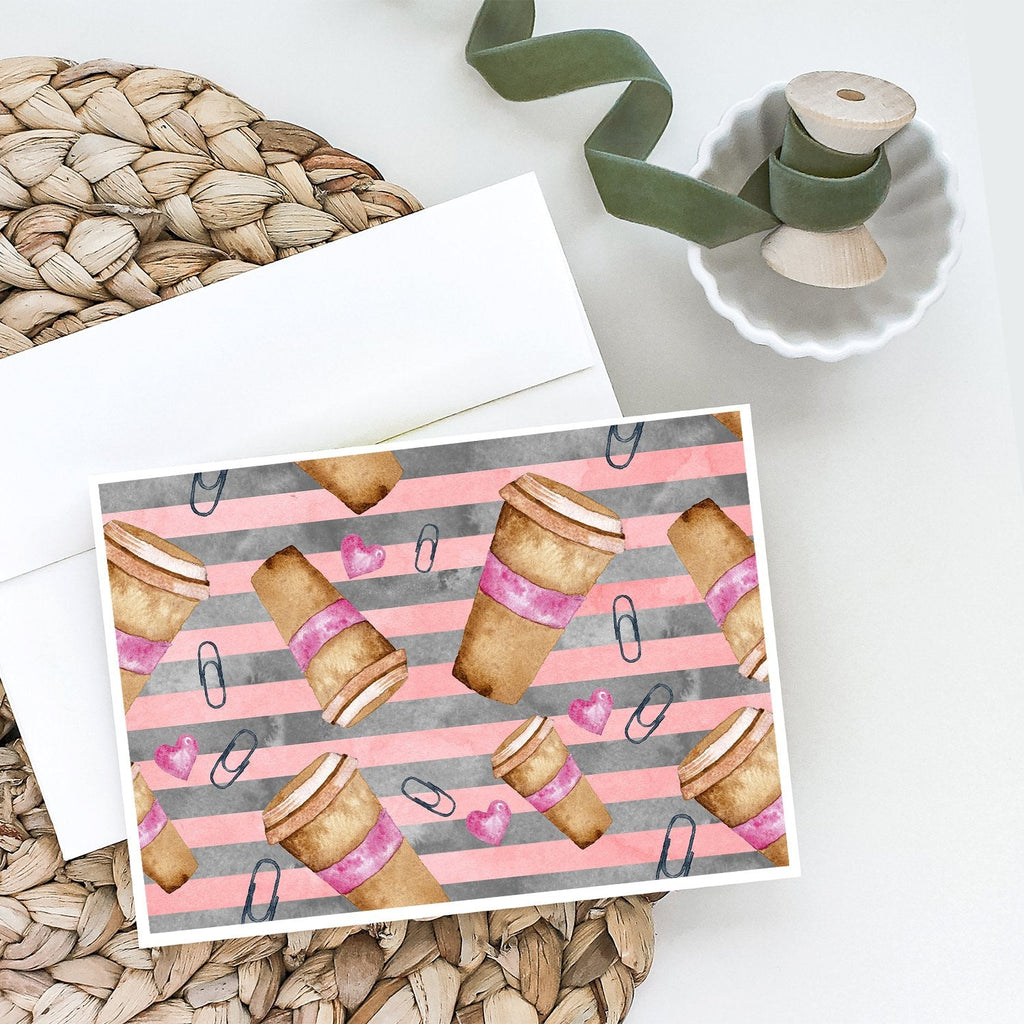 Watercolor Coffee and Paper Clips Greeting Cards Pack of 8 Blank Cards with Envelopes Whimsical A7 Size 5x7