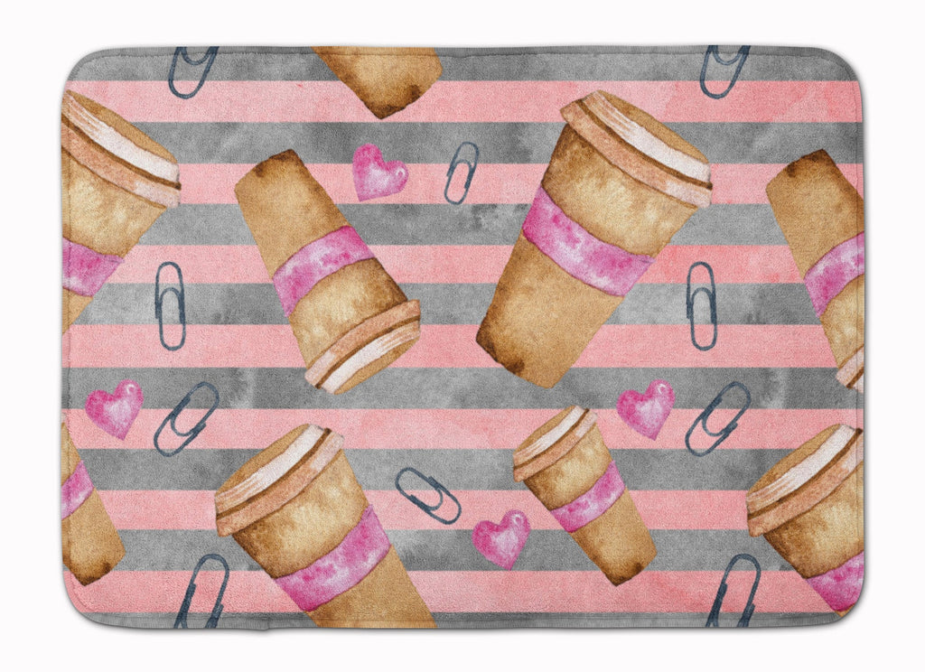 Watercolor Coffee and Paper Clips Memory Foam Kitchen Mat Machine Washable Anti-Fatigue Cushion Comfort Bath or Kitchen Rug