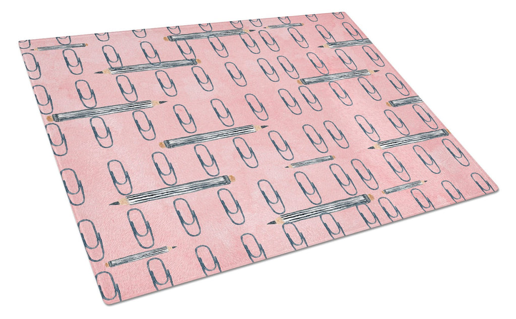Watercolor Organized Paper Clips Pink Cutting Board Tempered Glass Kitchen Cutting Surface, Heat Resistant Chopping, Non-Slip Feet, Food Prep & Serving
