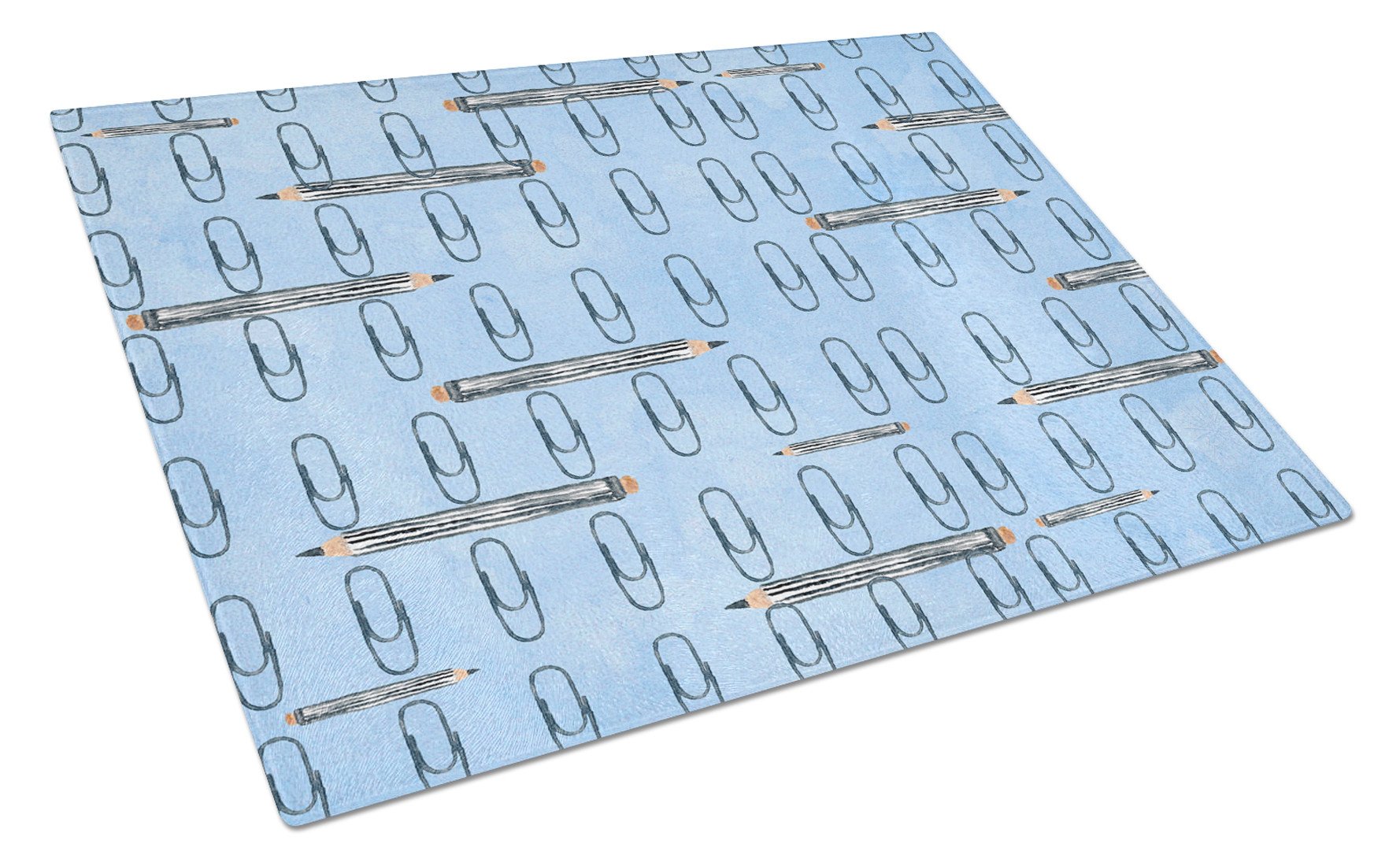 Watercolor Organized Paper Clips Blue Cutting Board Tempered Glass Kitchen Cutting Surface, Heat Resistant Chopping, Non-Slip Feet, Food Prep & Serving