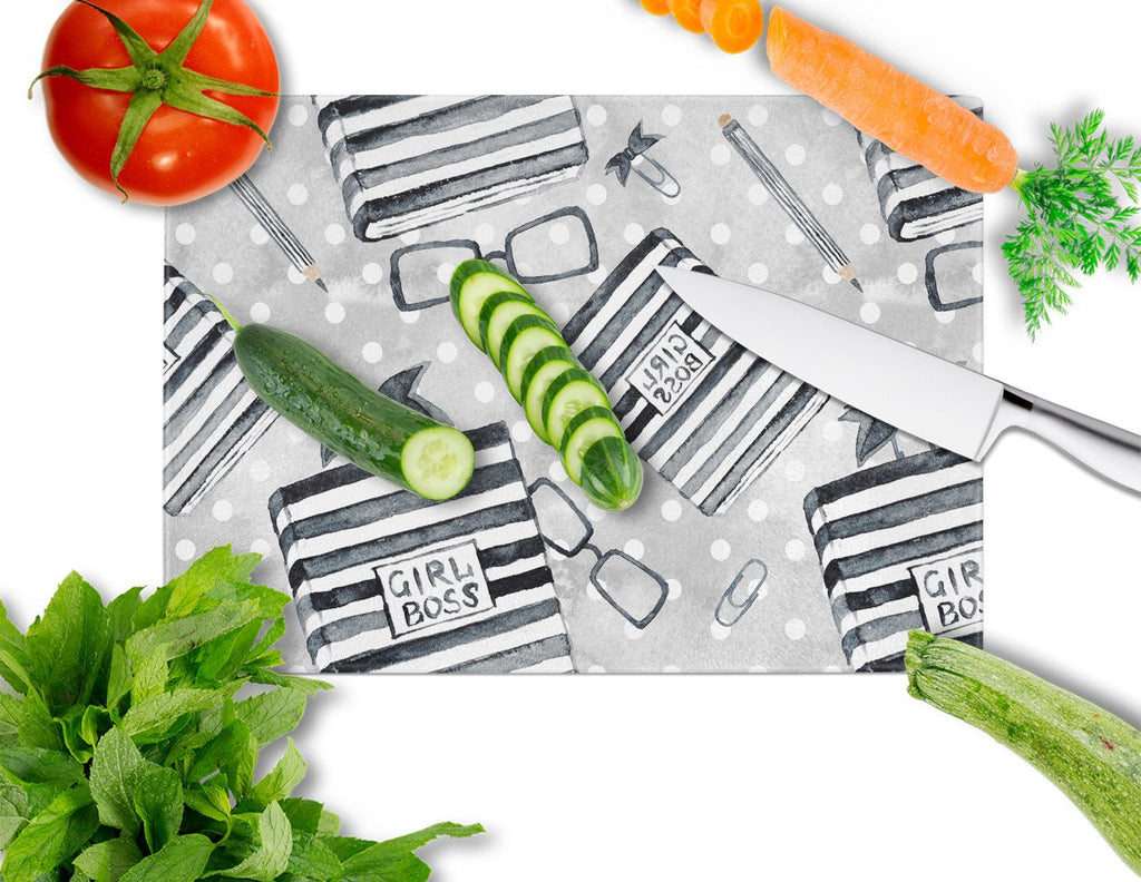 Watercolor Girl Boss Journal Cutting Board Tempered Glass Kitchen Cutting Surface, Heat Resistant Chopping, Non-Slip Feet, Food Prep & Serving