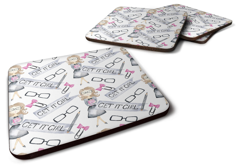 Watercolor Girl Boss Get it Girl Foam Coasters Set of 4 Cup Coasters for Indoor Outdoor, Tabletop Protection, Anti Slip, Mouse pad Material