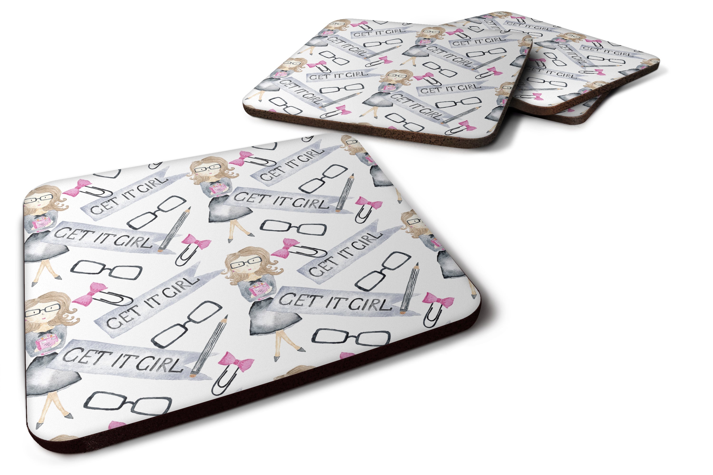 Watercolor Girl Boss Get it Girl Foam Coasters Set of 4 Cup Coasters for Indoor Outdoor, Tabletop Protection, Anti Slip, Mouse pad Material