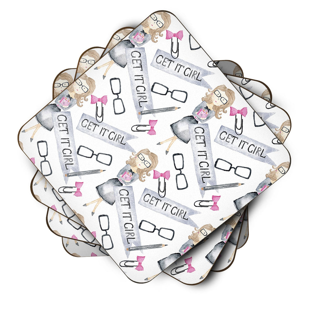 Watercolor Girl Boss Get it Girl Foam Coasters Set of 4 Cup Coasters for Indoor Outdoor, Tabletop Protection, Anti Slip, Mouse pad Material