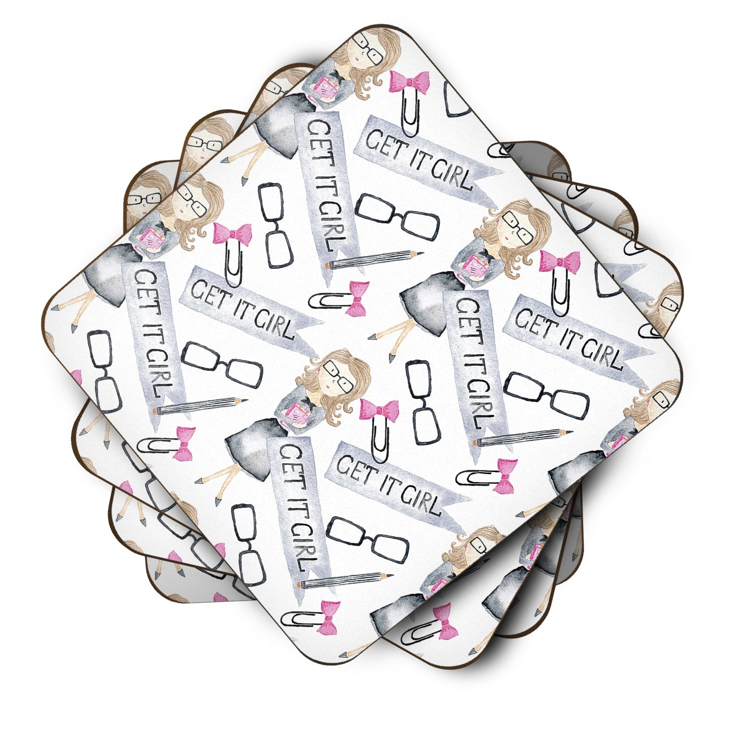 Watercolor Girl Boss Get it Girl Foam Coasters Set of 4 Cup Coasters for Indoor Outdoor, Tabletop Protection, Anti Slip, Mouse pad Material