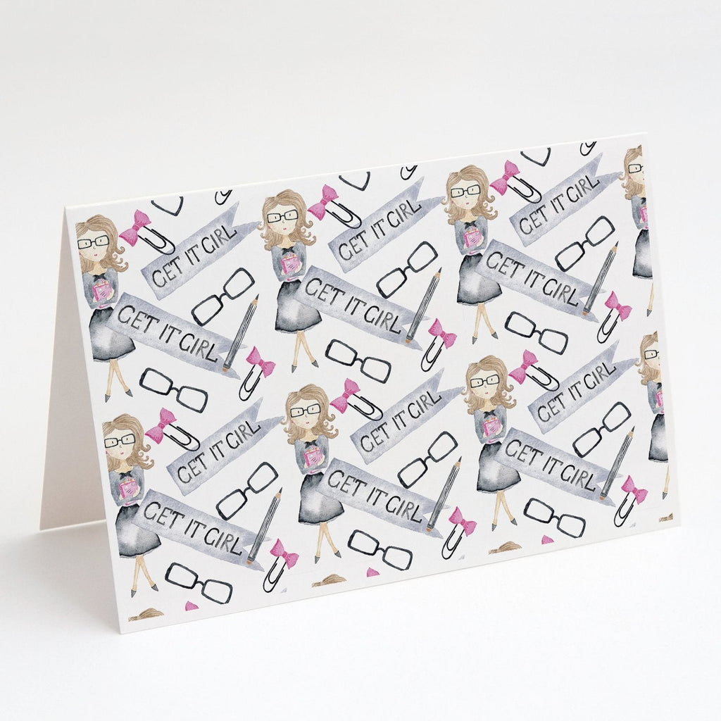 Watercolor Girl Boss Get it Girl Greeting Cards Pack of 8 Blank Cards with Envelopes Whimsical A7 Size 5x7