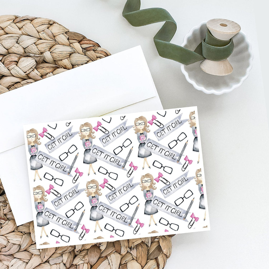 Watercolor Girl Boss Get it Girl Greeting Cards Pack of 8 Blank Cards with Envelopes Whimsical A7 Size 5x7