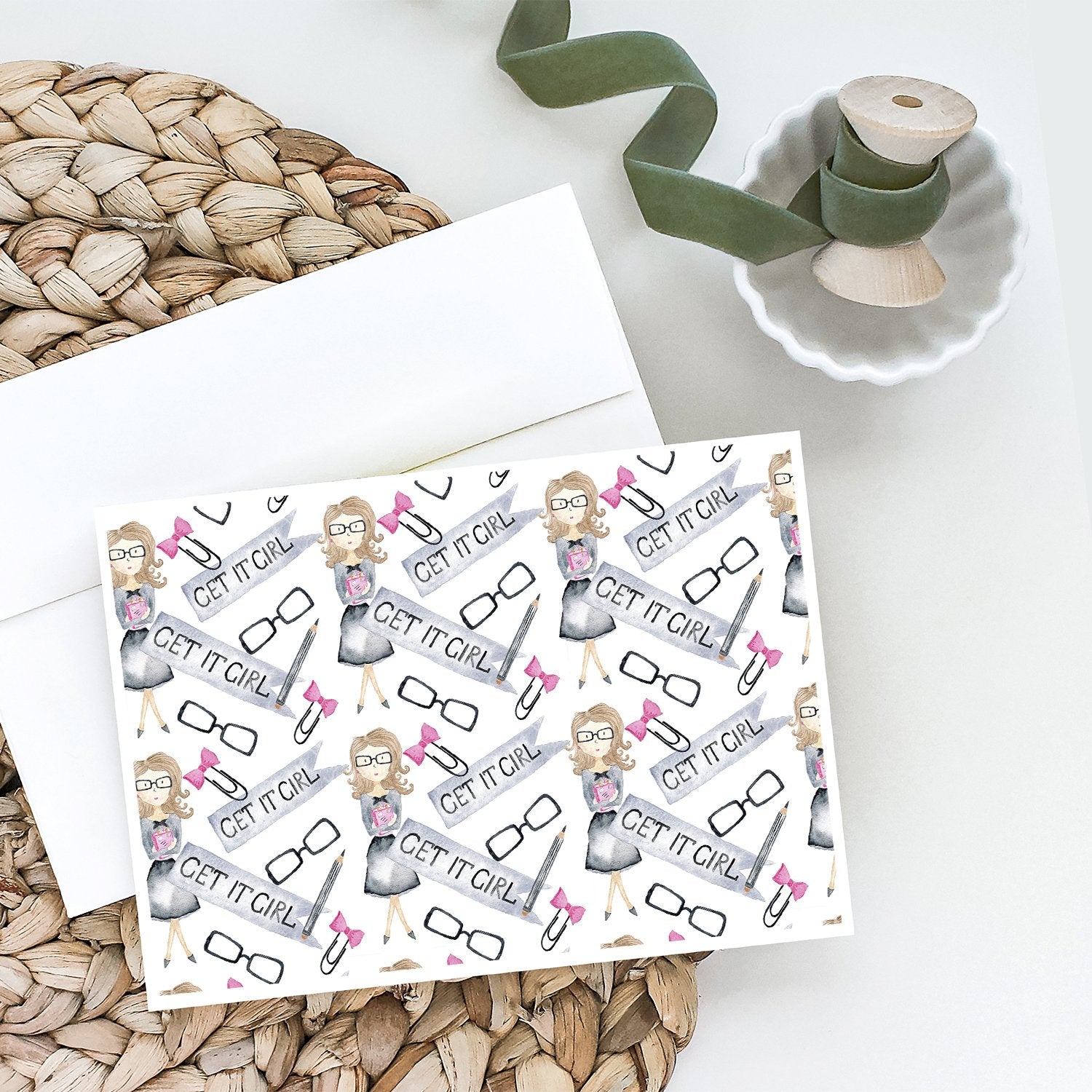 Watercolor Girl Boss Get it Girl Greeting Cards Pack of 8 Blank Cards with Envelopes Whimsical A7 Size 5x7