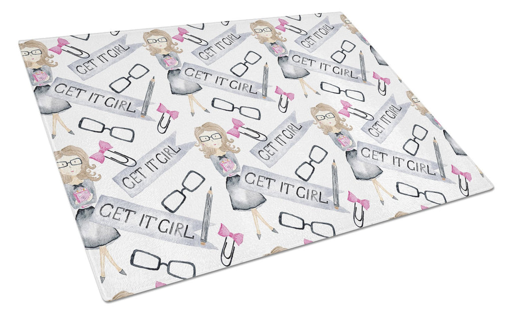 Watercolor Girl Boss Get it Girl Cutting Board Tempered Glass Kitchen Cutting Surface, Heat Resistant Chopping, Non-Slip Feet, Food Prep & Serving