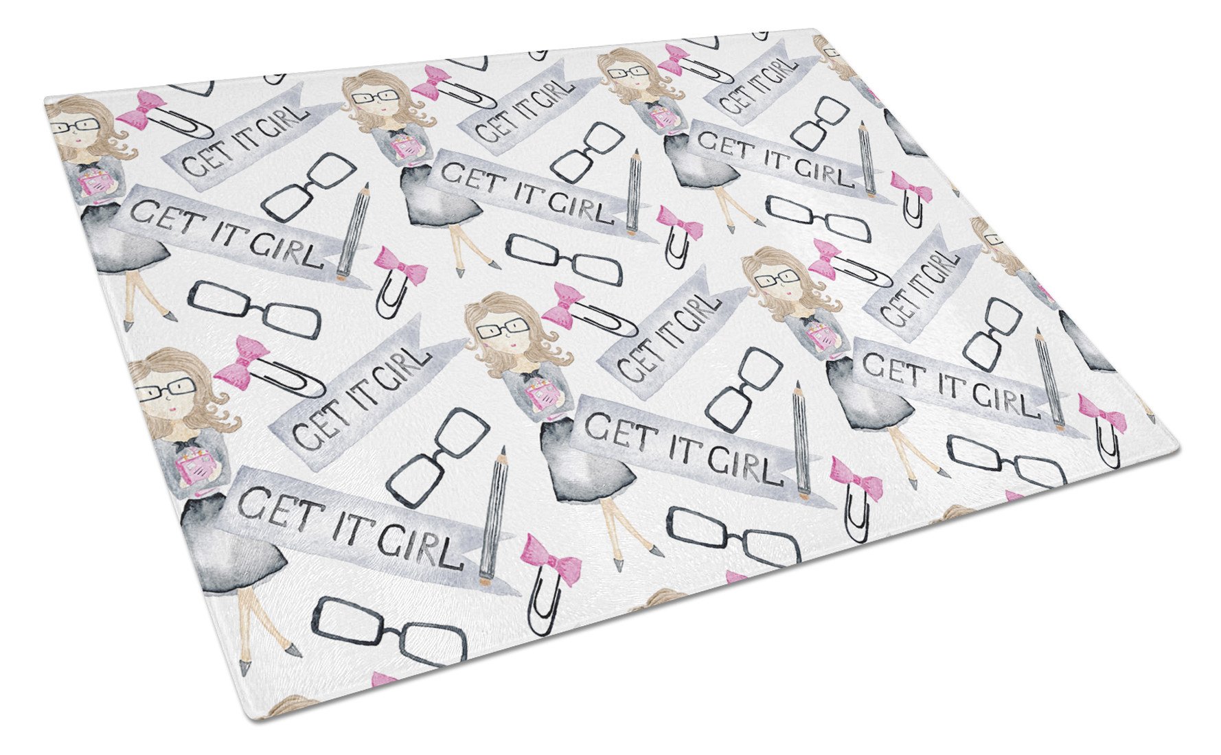 Watercolor Girl Boss Get it Girl Cutting Board Tempered Glass Kitchen Cutting Surface, Heat Resistant Chopping, Non-Slip Feet, Food Prep & Serving