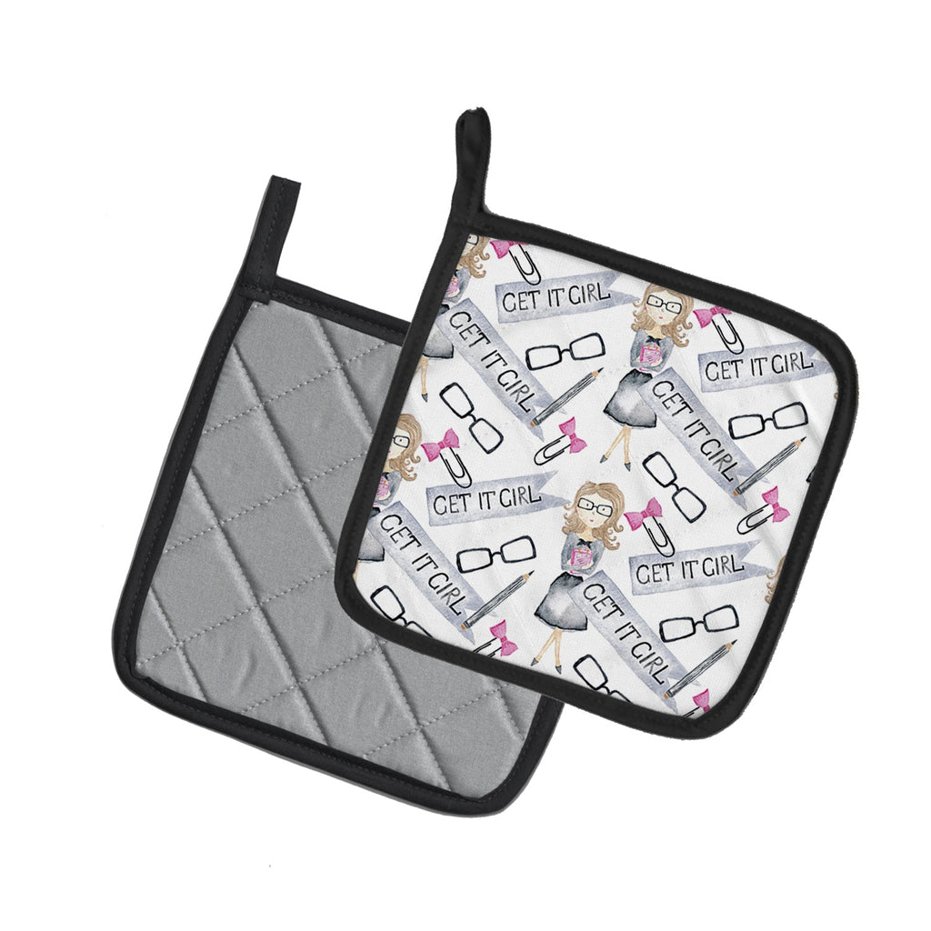 Watercolor Girl Boss Get it Girl Pot Holder Set of 2 Heat Resistant Quilted Hot Pads 7.5 x 7.5 Inch, Insulated Kitchen Trivets for Cooking & Baking
