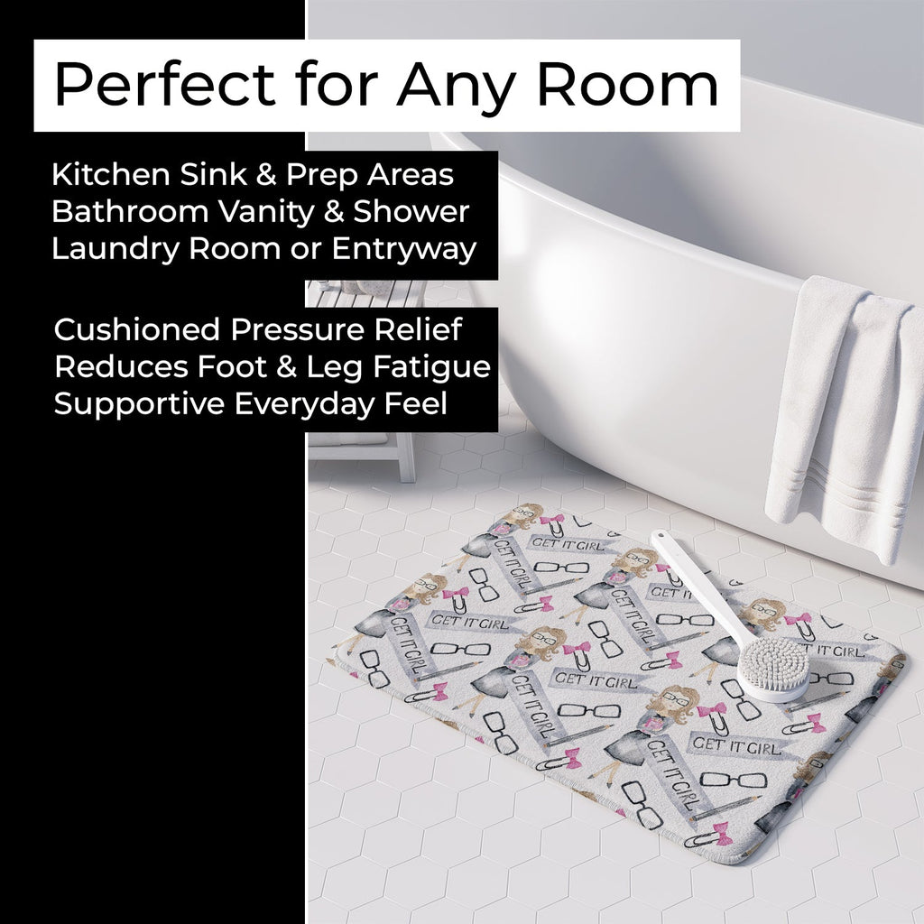 Watercolor Girl Boss Get it Girl Memory Foam Kitchen Mat Machine Washable Anti-Fatigue Cushion Comfort Bath or Kitchen Rug