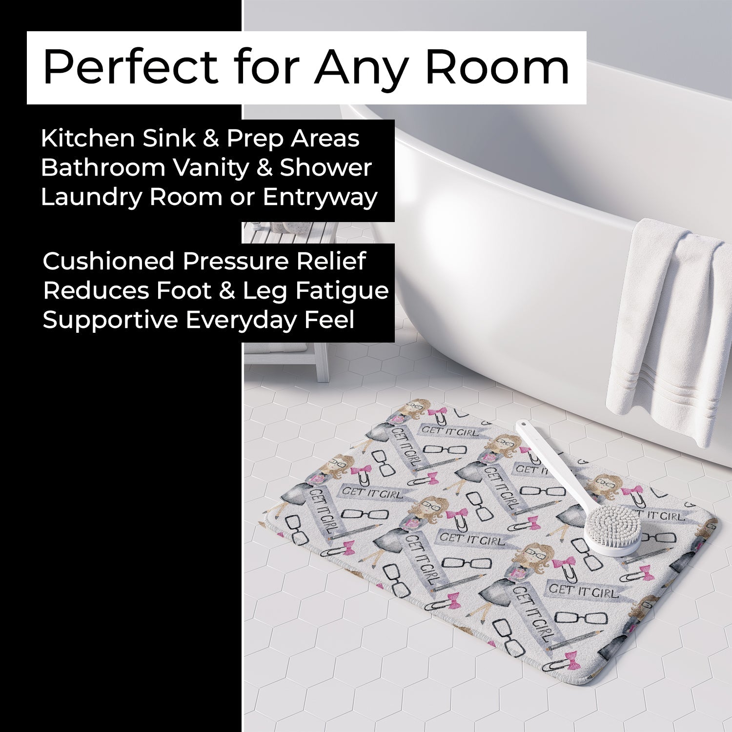 Watercolor Girl Boss Get it Girl Memory Foam Kitchen Mat Machine Washable Anti-Fatigue Cushion Comfort Bath or Kitchen Rug