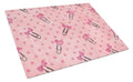 Watercolor Paper Clips and Polkadots Pink Cutting Board Tempered Glass Kitchen Cutting Surface, Heat Resistant Chopping, Non-Slip Feet, Food Prep & Serving
