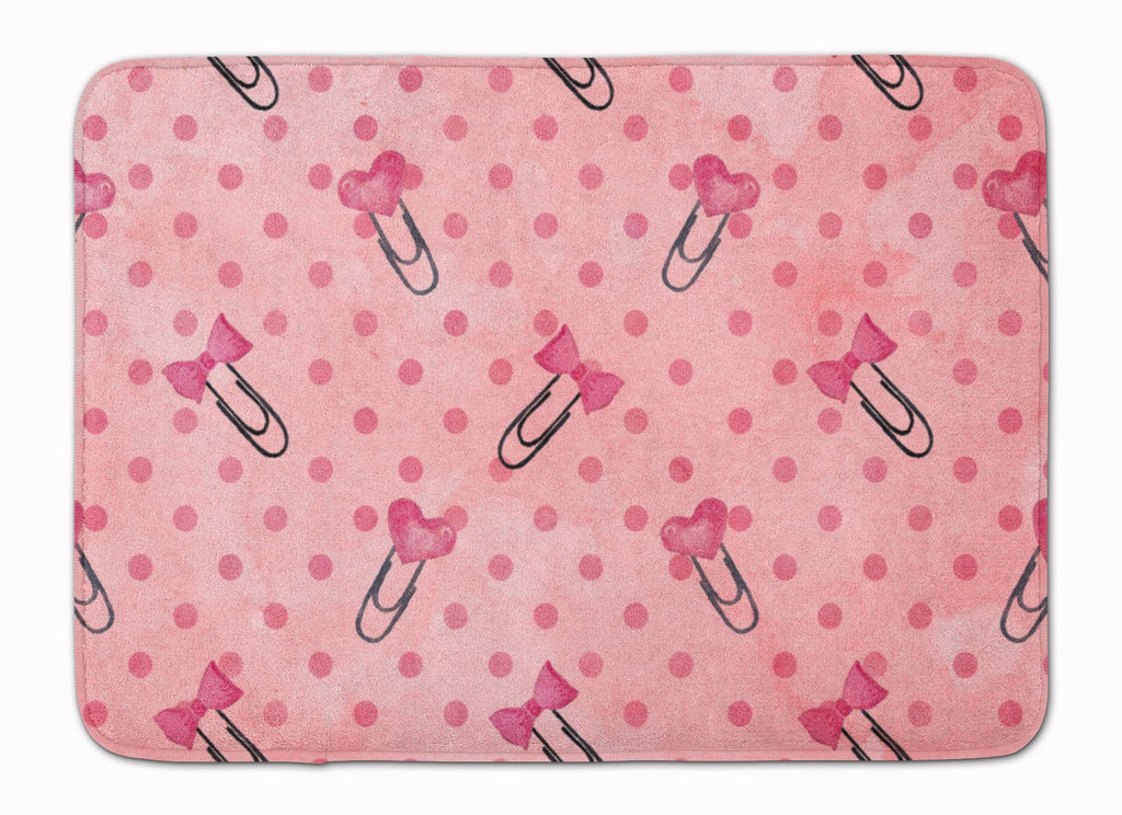 Watercolor Paper Clips and Polkadots Pink Memory Foam Kitchen Mat Machine Washable Anti-Fatigue Cushion Comfort Bath or Kitchen Rug
