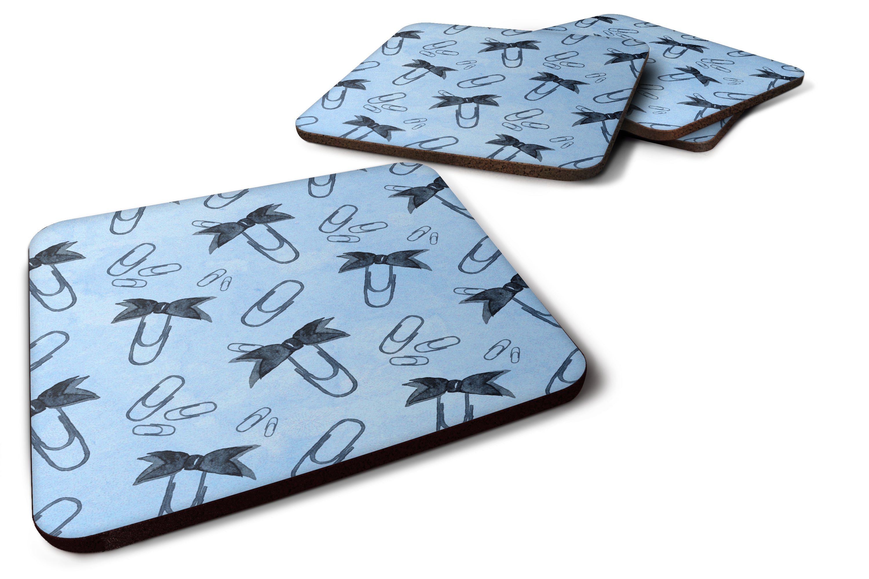 Watercolor Paper Clips Blue Foam Coasters Set of 4 Cup Coasters for Indoor Outdoor, Tabletop Protection, Anti Slip, Mouse pad Material