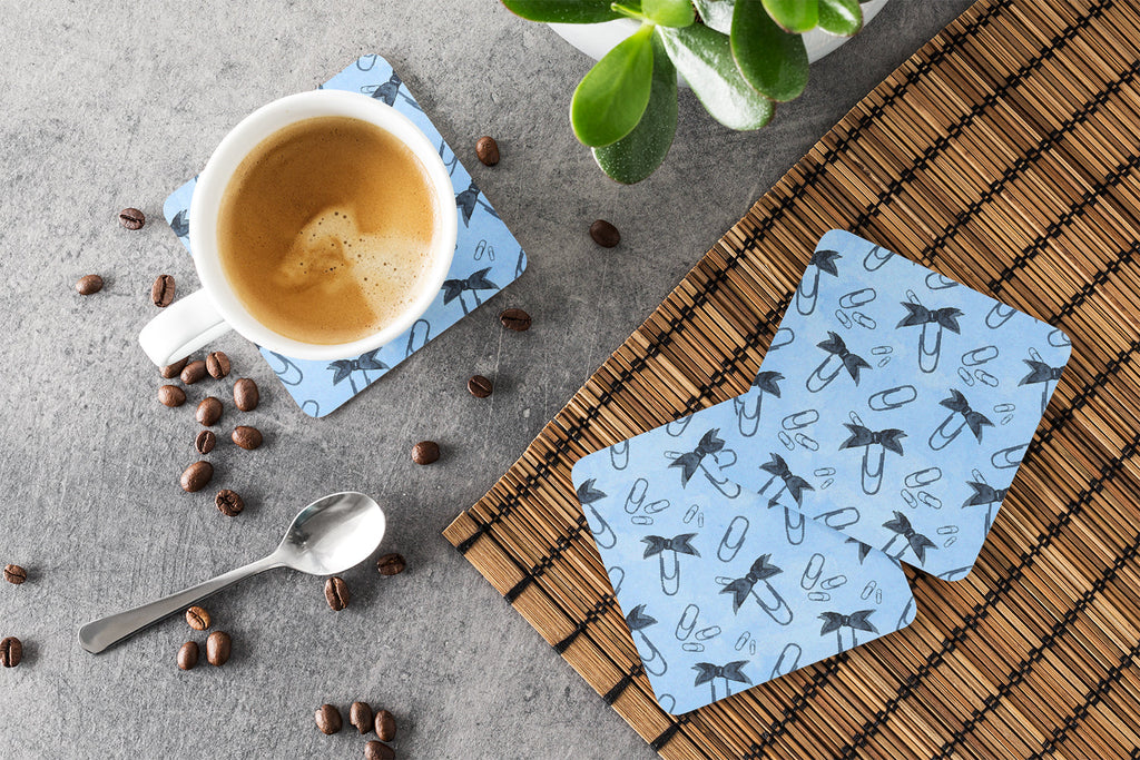 Watercolor Paper Clips Blue Foam Coasters Set of 4 Cup Coasters for Indoor Outdoor, Tabletop Protection, Anti Slip, Mouse pad Material