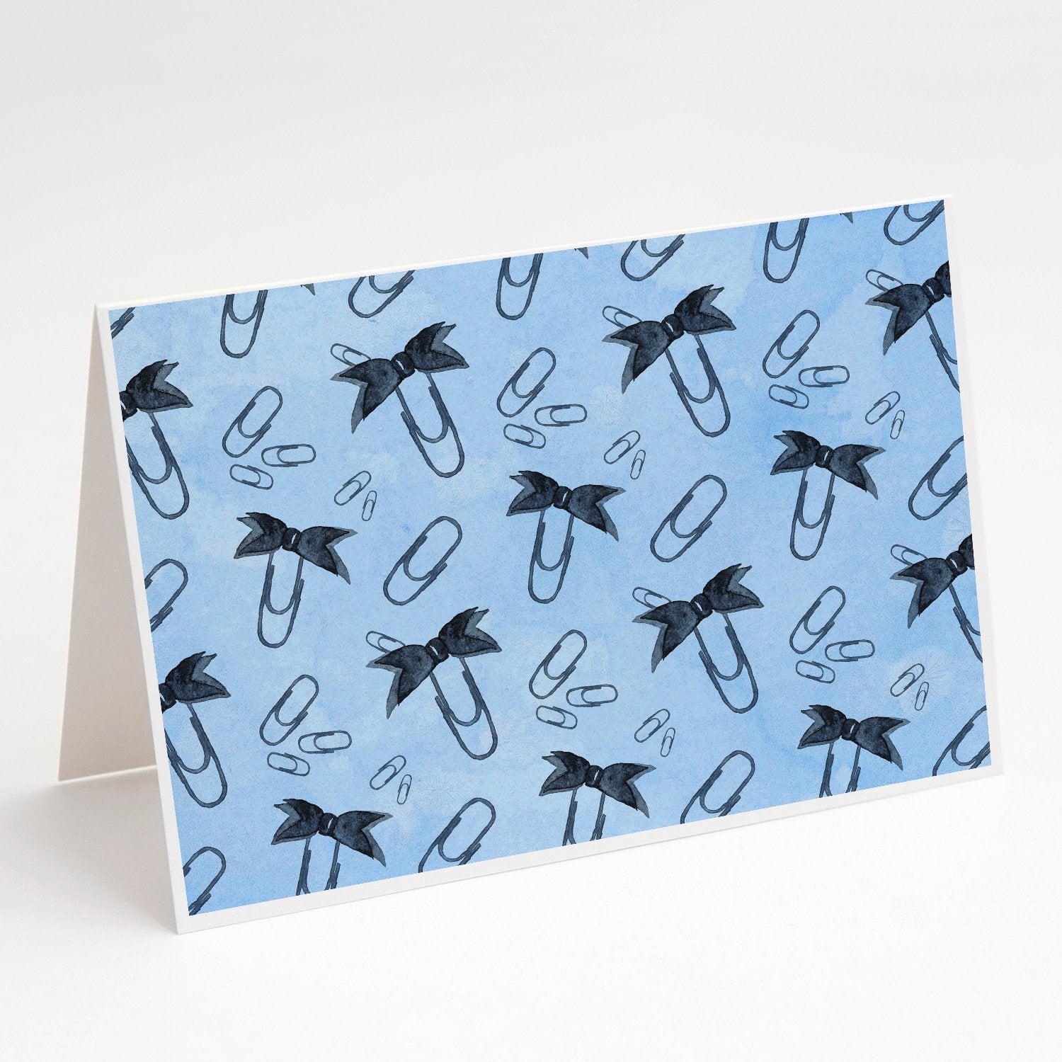 Watercolor Paper Clips Blue Greeting Cards Pack of 8 Blank Cards with Envelopes Whimsical A7 Size 5x7
