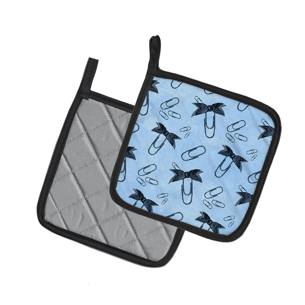 Watercolor Paper Clips Blue Pot Holder Set of 2 Heat Resistant Quilted Hot Pads 7.5 x 7.5 Inch, Insulated Kitchen Trivets for Cooking & Baking