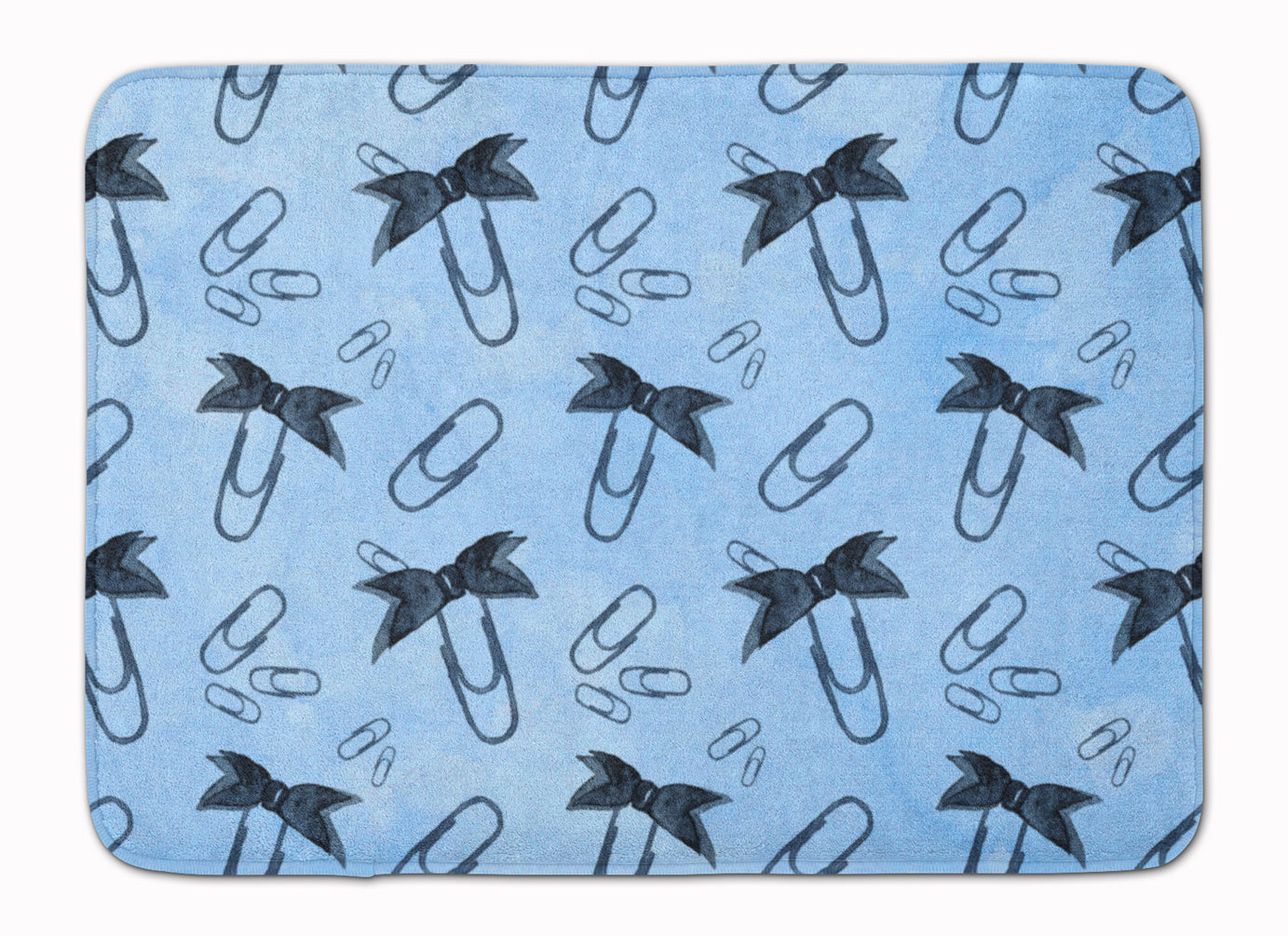Watercolor Paper Clips Blue Memory Foam Kitchen Mat Machine Washable Anti-Fatigue Cushion Comfort Bath or Kitchen Rug
