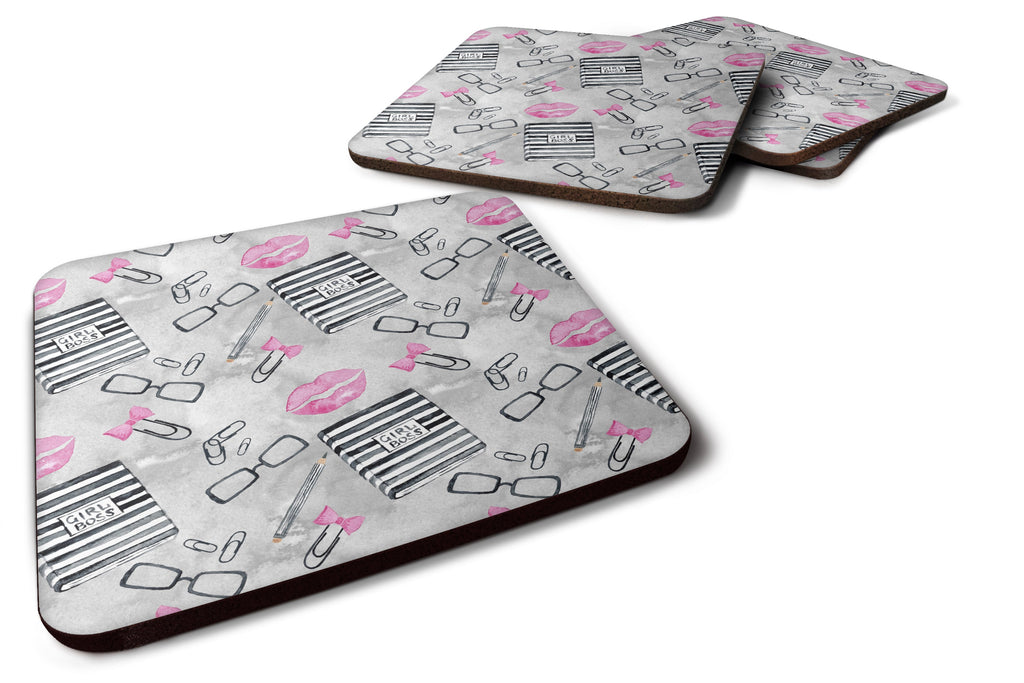 Watercolor Girl Boss Journaling Foam Coasters Set of 4 Cup Coasters for Indoor Outdoor, Tabletop Protection, Anti Slip, Mouse pad Material