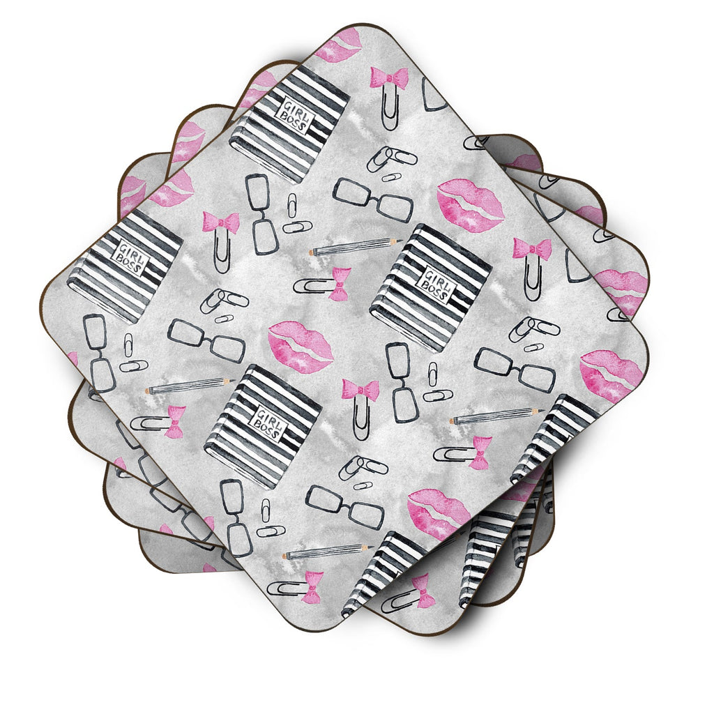 Watercolor Girl Boss Journaling Foam Coasters Set of 4 Cup Coasters for Indoor Outdoor, Tabletop Protection, Anti Slip, Mouse pad Material