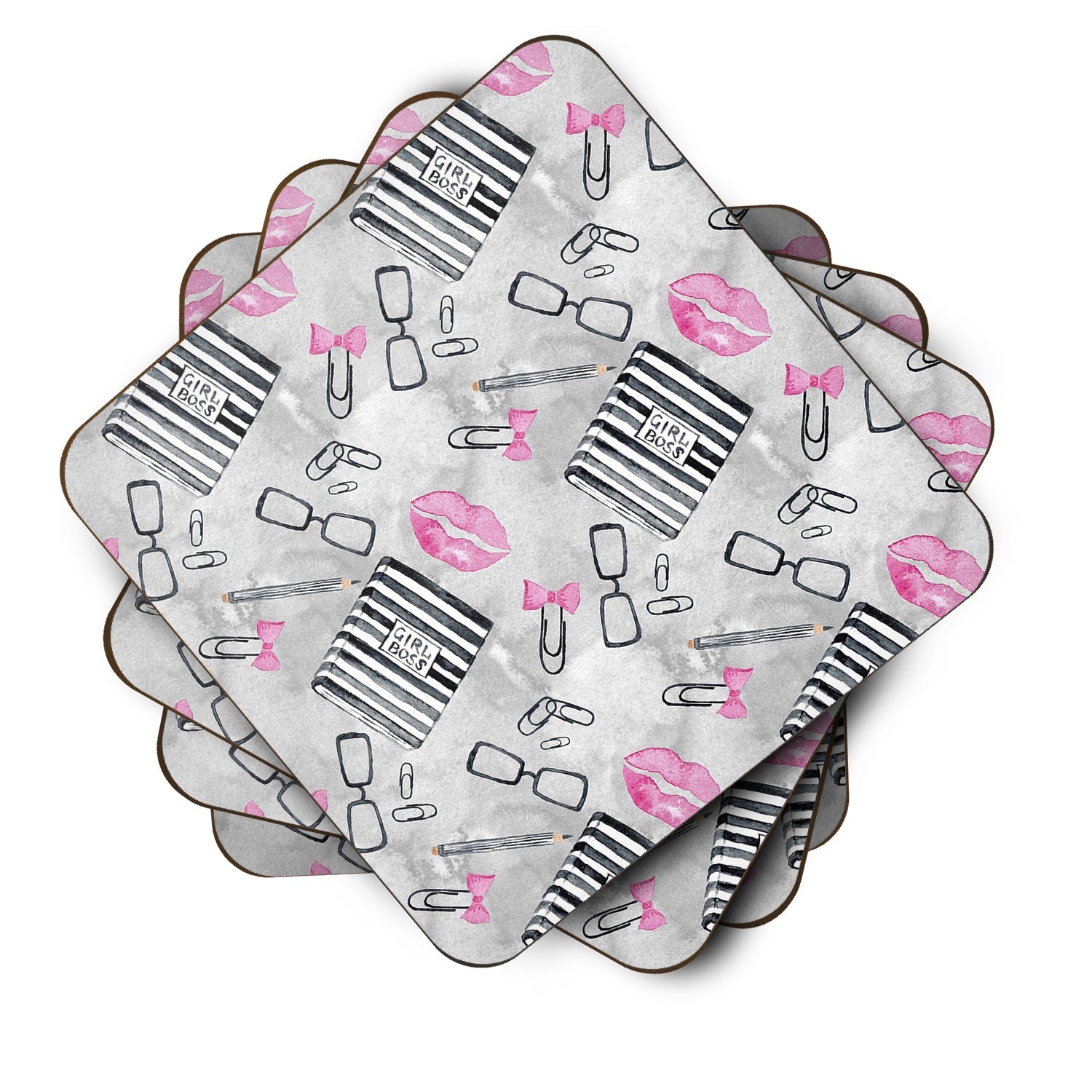 Watercolor Girl Boss Journaling Foam Coasters Set of 4 Cup Coasters for Indoor Outdoor, Tabletop Protection, Anti Slip, Mouse pad Material