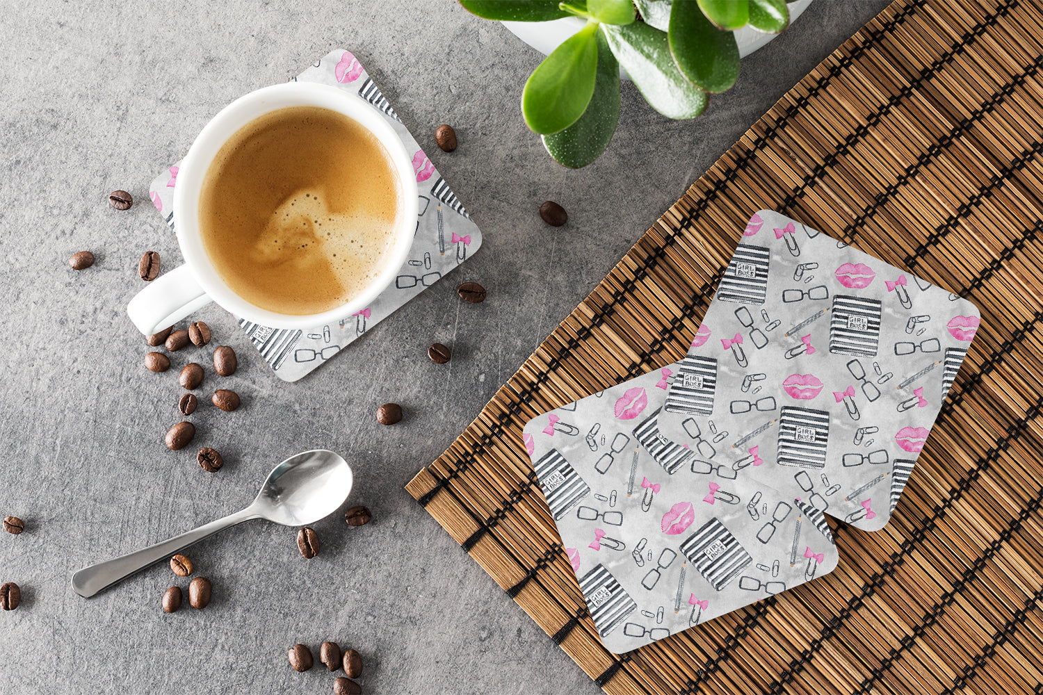 Watercolor Girl Boss Journaling Foam Coasters Set of 4 Cup Coasters for Indoor Outdoor, Tabletop Protection, Anti Slip, Mouse pad Material