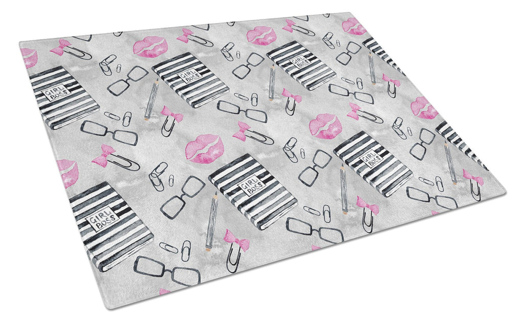 Watercolor Girl Boss Journaling Cutting Board Tempered Glass Kitchen Cutting Surface, Heat Resistant Chopping, Non-Slip Feet, Food Prep & Serving