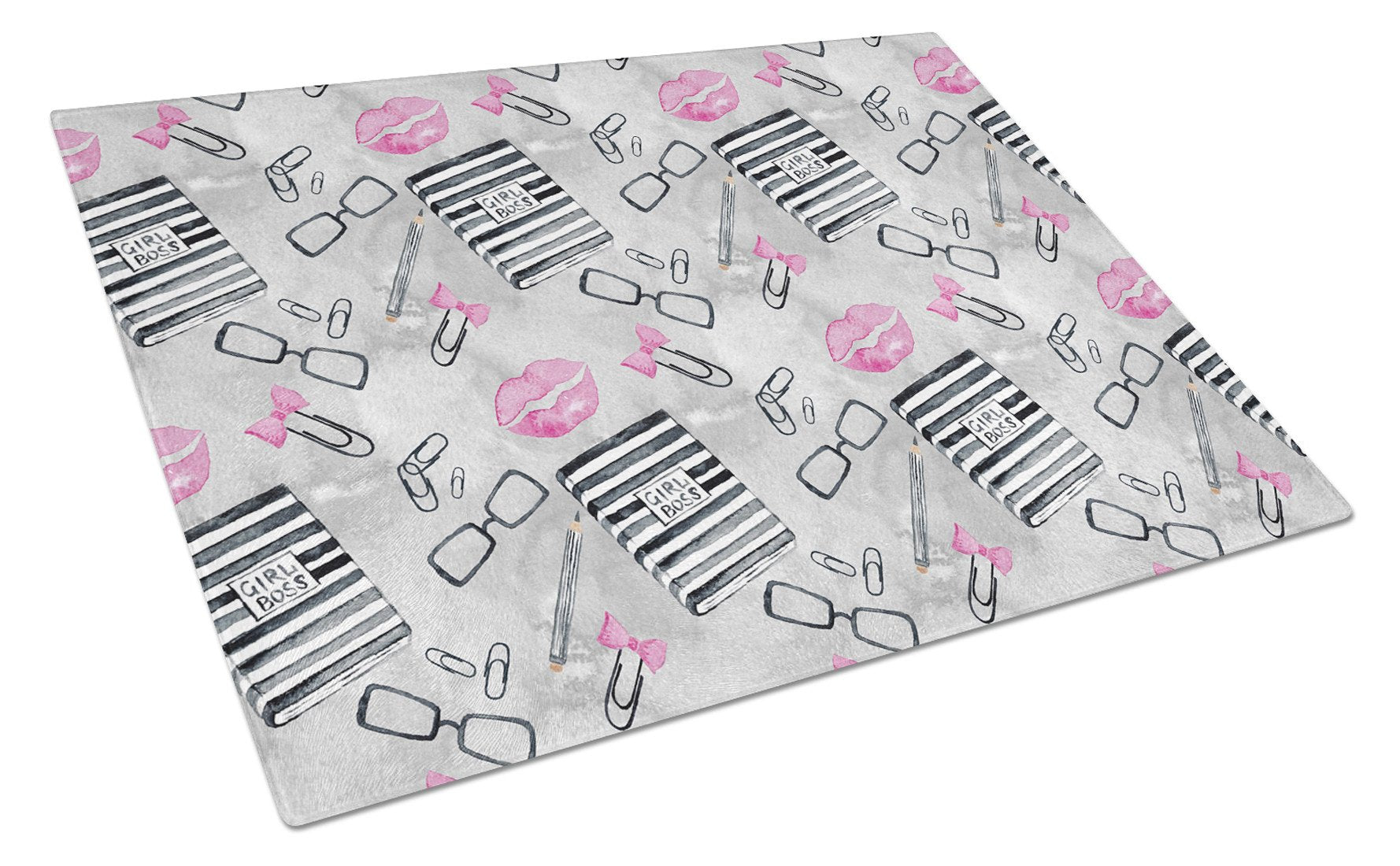 Watercolor Girl Boss Journaling Cutting Board Tempered Glass Kitchen Cutting Surface, Heat Resistant Chopping, Non-Slip Feet, Food Prep & Serving