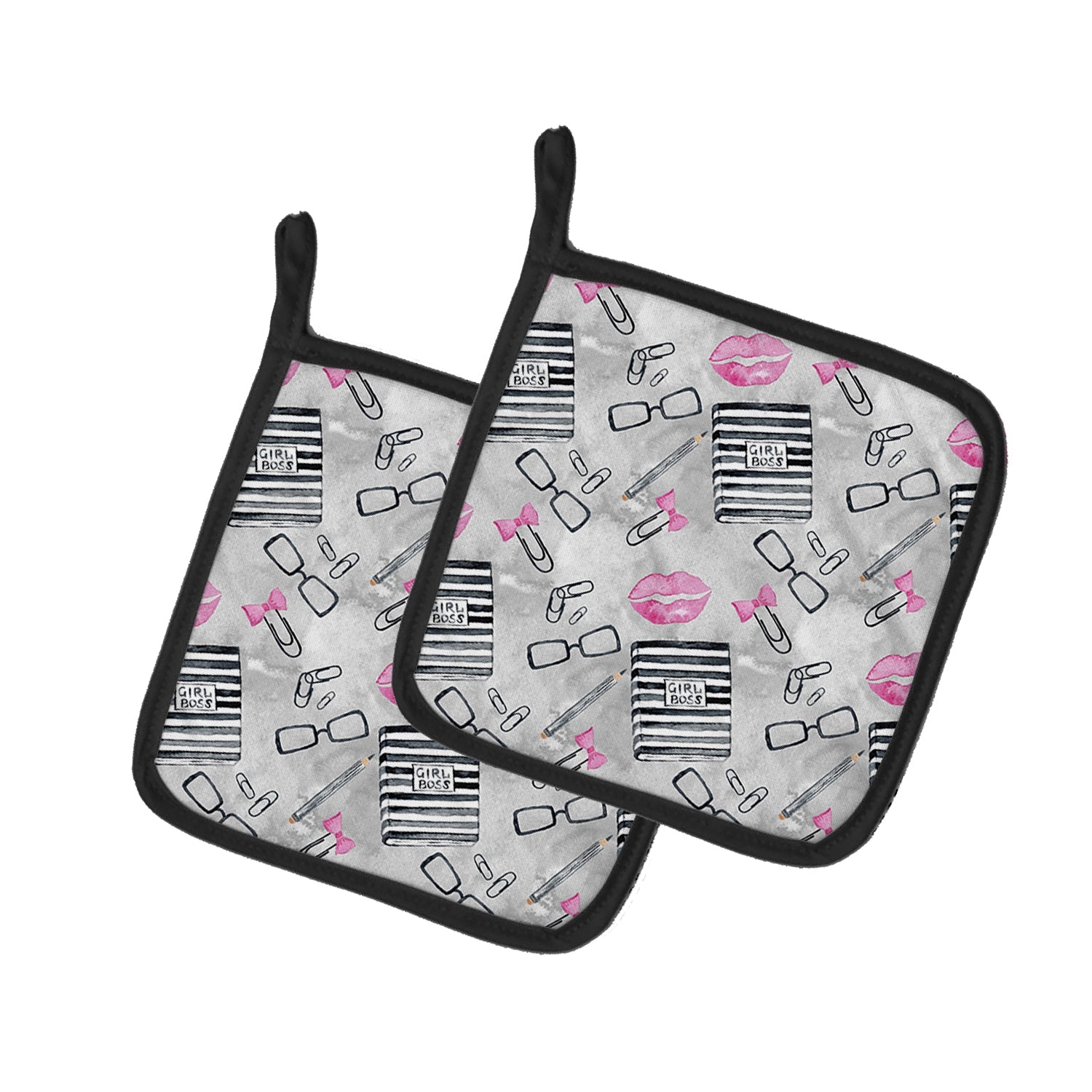 Watercolor Girl Boss Journaling Pot Holder Set of 2 Heat Resistant Quilted Hot Pads 7.5 x 7.5 Inch, Insulated Kitchen Trivets for Cooking & Baking