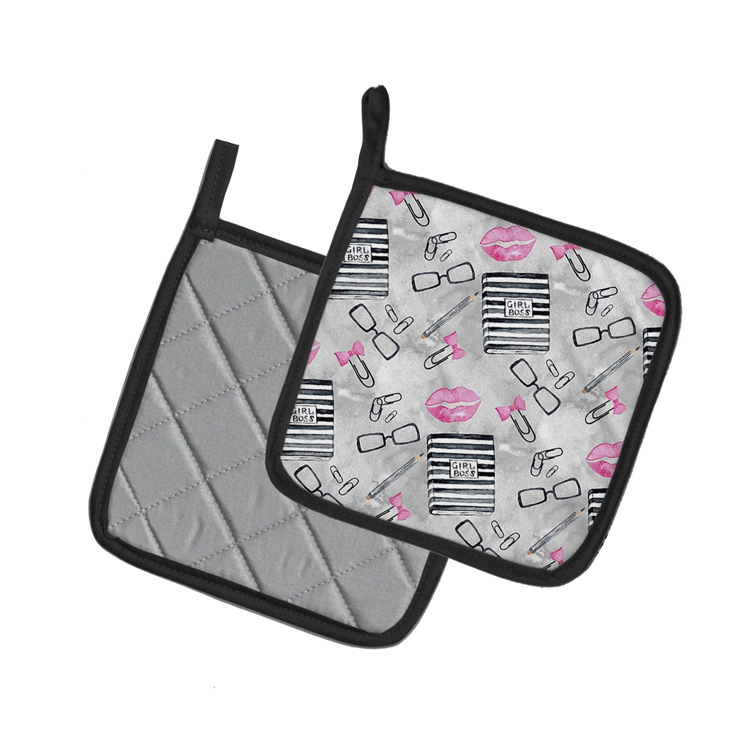 Watercolor Girl Boss Journaling Pot Holder Set of 2 Heat Resistant Quilted Hot Pads 7.5 x 7.5 Inch, Insulated Kitchen Trivets for Cooking & Baking