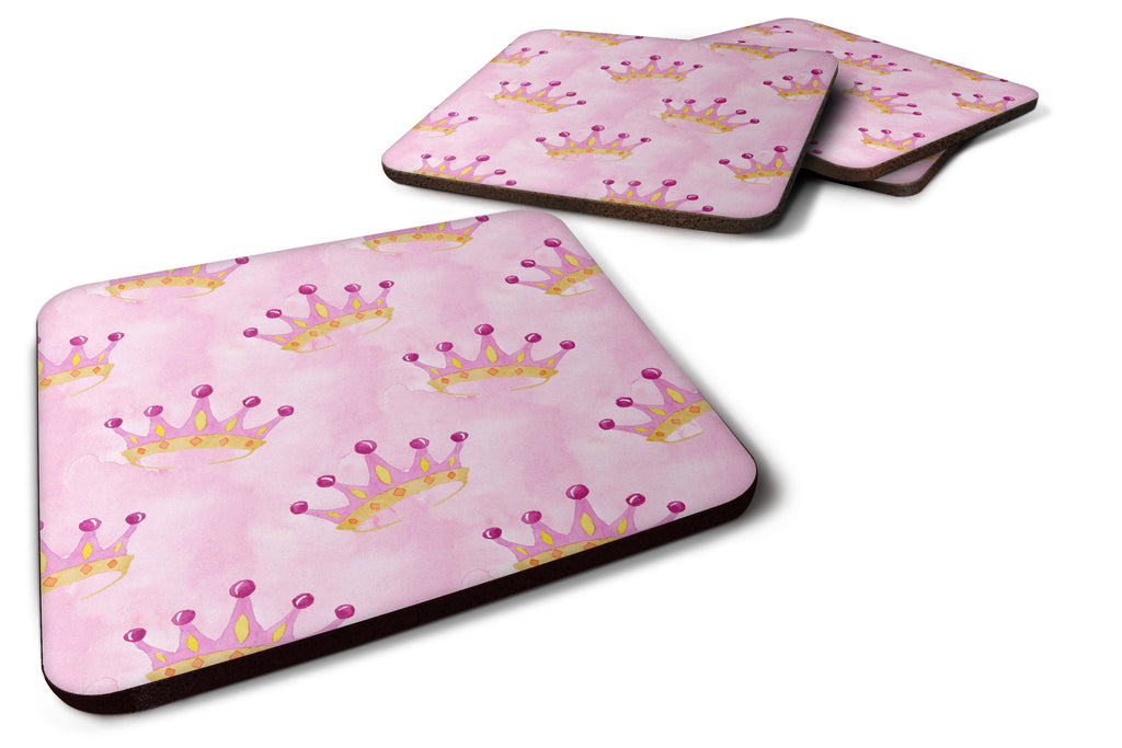 Watercolor Princess Crown on Pink Foam Coasters Set of 4 Cup Coasters for Indoor Outdoor, Tabletop Protection, Anti Slip, Mouse pad Material