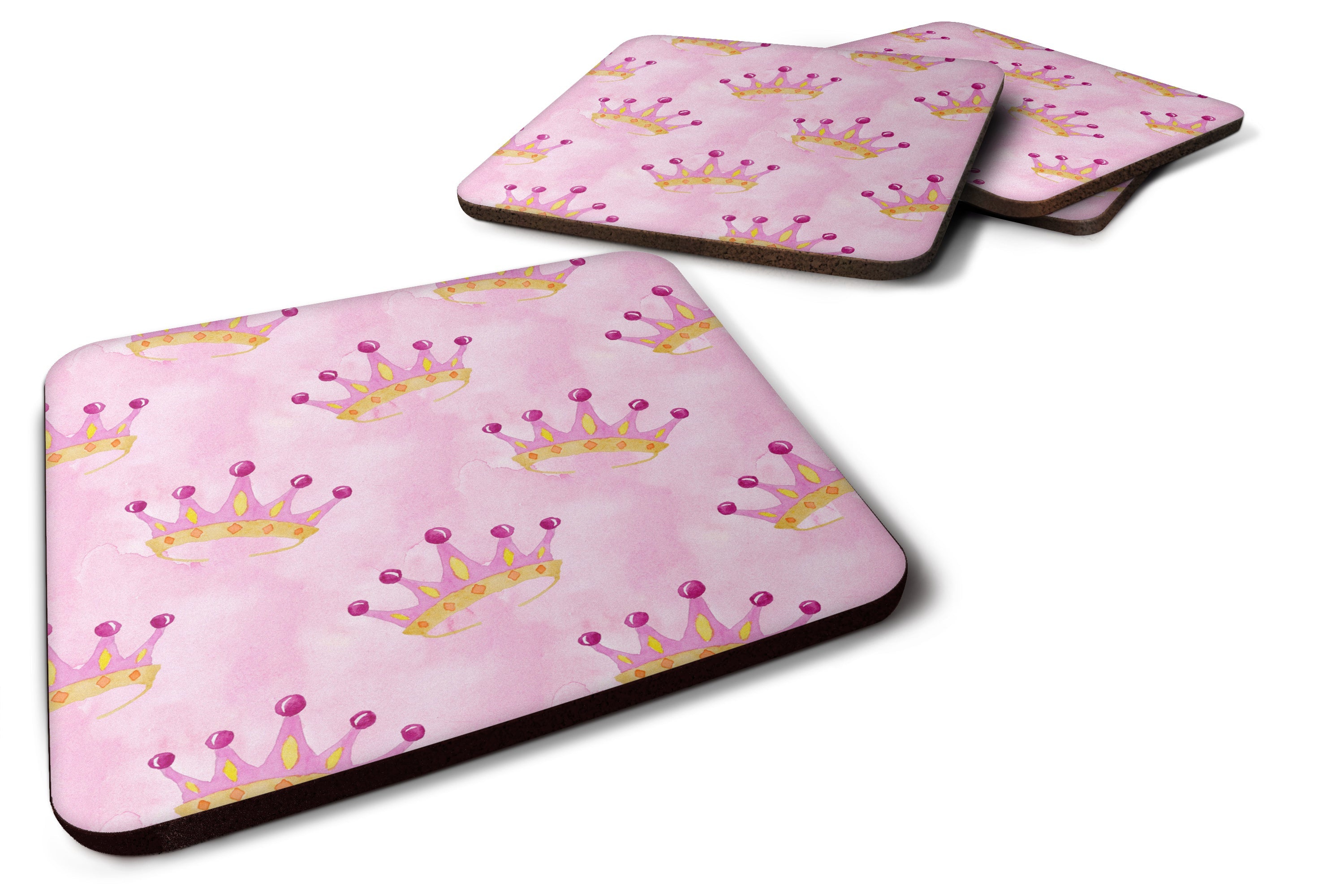 Watercolor Princess Crown on Pink Foam Coasters Set of 4 Cup Coasters for Indoor Outdoor, Tabletop Protection, Anti Slip, Mouse pad Material
