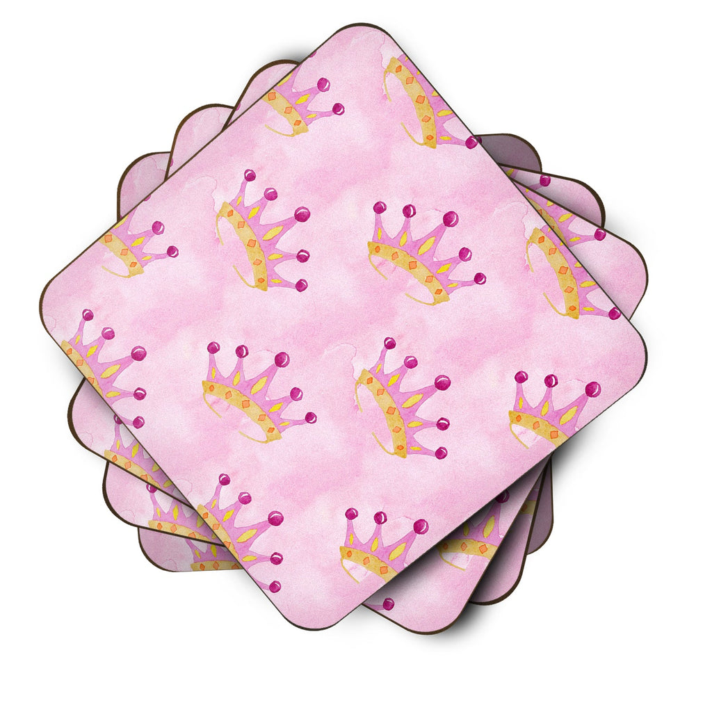 Watercolor Princess Crown on Pink Foam Coasters Set of 4 Cup Coasters for Indoor Outdoor, Tabletop Protection, Anti Slip, Mouse pad Material